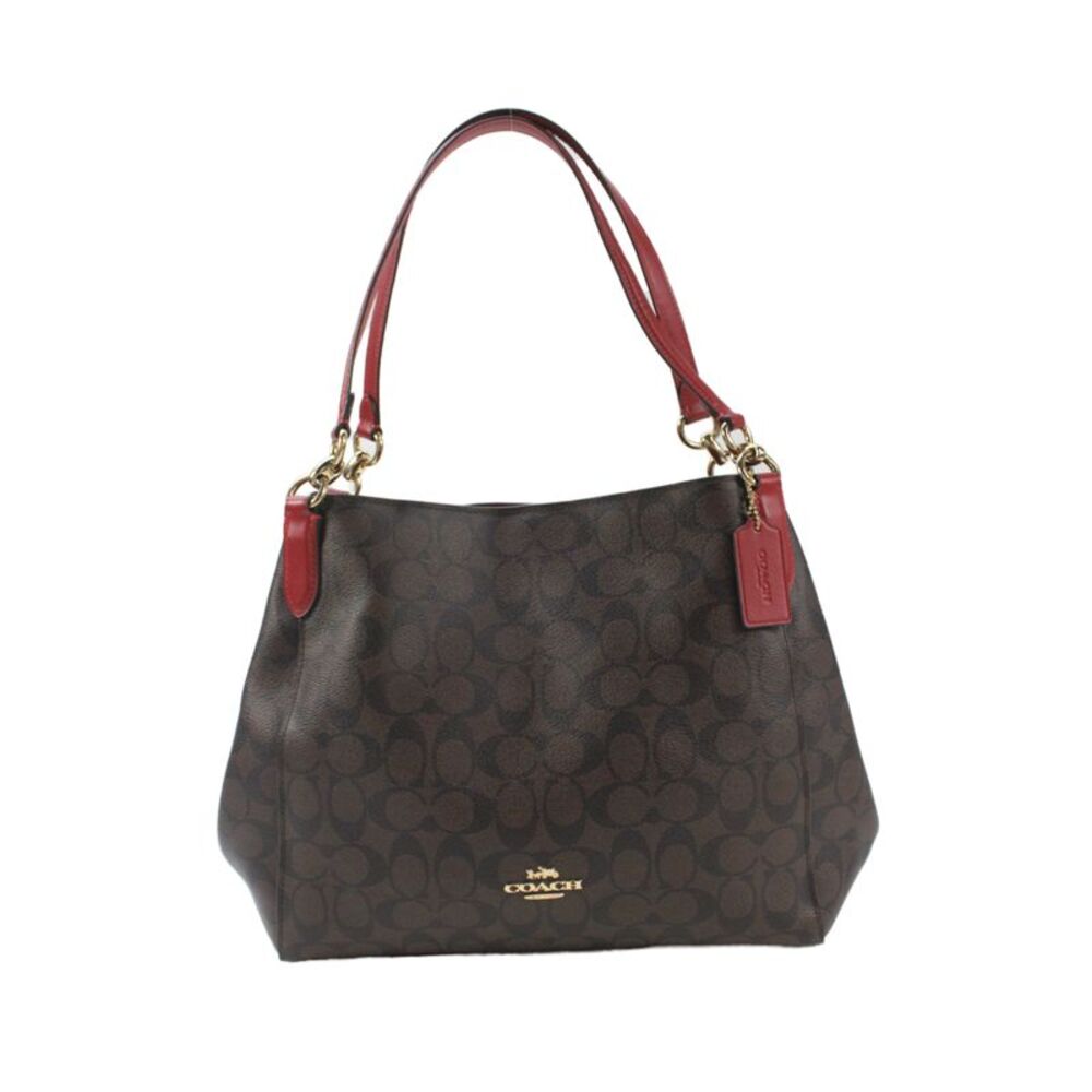 Coach Womens Monogram Canvas Hallie Shoulder Handbag Brown